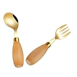 ERINGOGO 2 Stück -Trainingsgeschirr Babygabel Gabeln für Kleinkinder Kleinkindgabeln aus Edelstahl Kleinkind Besteck Teller und Schüsseln aus Edelstahl für Holz Golden