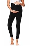 Hocaies Umstandsleggings Baumwolle Schwarz Umstandsleggins für Schwangere Lange Umstandshose Blickdichte Schwangerschaftsleggings Umstandsmode Damen High Waist Hose Stretch 7/8 Länge