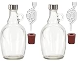 lilawelt24 2X 1L Gärballon mit rundem Griff Rundgriff Flasche +Gummistopfen + Gärröhrchen Set Set Weinballon Gärbehälter brauen Wein Machen Glasgärballon Fermentierglas (2X)