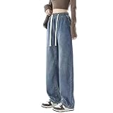TOFOTL Jeans Hose Damen Gerades Bein Boyfriend Lockere Damenjeans Hohe Leibhöhe Stretch Hohe Leibhöhe Jeanshose Baggy Shaping Taschen Schnäppchen Jean Sommer Reitjeans Jeanshosen Damen Stretch M