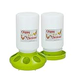 FINCA CASAREJO Tränke und Futternapf für Küken und Wachteln - Packung Futtertrog 1Kg + Tränke 1L Happy Chickens - Design Angepasst an die Größe der Küken