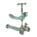 Generic 3-in-1-Tretroller, Klappbarer, Höhenverstellbarer 3-Rad-Roller mit Sitz, für Jungen und Mädchen (Green)