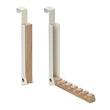 Relaxdays Türgarderobe klappbar 2er Set, zum Einhängen, Türhaken 6 Kleiderbügel, Metall & Holz, für 2 cm Türfalz, beige