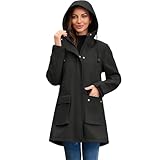 chiguomaoyi Damen Wasserdicht Softshelljacke Lange Winddichte Übergangsjacke Kapuze Outdoor Leichte Funktionsjacke Regenjacke