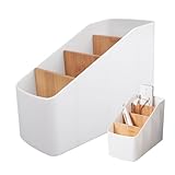 SenaiMy Holz Desktop Organizer,Schreibtisch Organizer mit 4 Abnehmbaren Fächer,Desktop Aufbewahrungsbox, Fernbedienung Halter Holz Stiftehalter Halterung Fernbedienungshalter