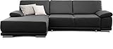 CAVADORE Eckcouch Corianne in Kunstleder / Sofa in L-Form mit verstellbaren Armlehnen und Longchair / 282 x 80 x 162 / Lederimitat, schwarz