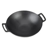 LANDMANN Grillwok | Hochwertiger Wok aus emailliertem Gusseisen (Ø 36 cm) | Optimale Hitzeverteilung und Hitzespeicherung | Mit abgeflachten Boden passend für Grillroste | 38 x 46 x 13,5 cm [Schwarz]