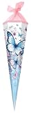 goldbuch 98 155 Schultüte 85 cm Schmetterlingsgarten, Zuckertüte 6-eckig, Geschenktüte mit Schmetterling-Motiv, Geschenkverpackung aus Lackkarton, mit Netzverschluss, ca. 85 x 24 x 20 cm, blau weiß
