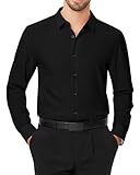 J.VER Herren Hemd Langarm Freizeithemd Regular Fit Businesshemd Modische Büro Oberhemd Geschäftsleute Knitterarm Anzug Hemd,Schwarz,3XL