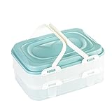 Party Container Kuchenbehälter Kuchen Transportbox Cupcake Transportbox Muffin Transportbox Lebensmittel XL mit 2 Etagen und klappbaren Griffen, Farbe: Türkis