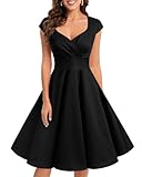 bbonlinedress 1950er Vintage Retro Cocktailkleid Rockabilly V-Ausschnitt Faltenrock Black XL