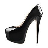 onlymakerheels Damen High Heel Plateau Runde Geschlossene Zehen Kleid Pumps Schuhe, Schwarz, 35 EU