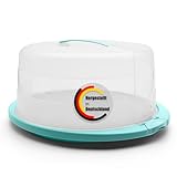 BigDean Kuchen Transportbox Rund mit Kühlfach in Eisblau – Tortenglocke mit stabilem Tragegriff für sicheren Transport von Backwaren – Tortenhaube Made in Germany