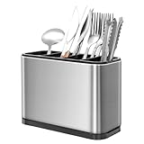 Zaxiva Besteckhalter 4 Fächer Besteckkorb, Besteckkasten klein für die Küche, Anti-Rutsch Besteckorganizer aus Edelstahl mit abnehmbarer Tropfschale für Besteck, Gabeln, Messer, Löffel