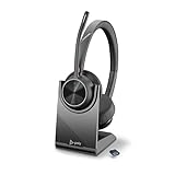 Schnurloses Poly Voyager 4320 UC-Headset und Ladestation – Stereo-Kopfhörer mit Noise Cancelling-Mikrofonarm – Verbindung mit PC/Mac/Mobiltelefon über Bluetooth – Kompatibel mit Teams, Zoom & mehr