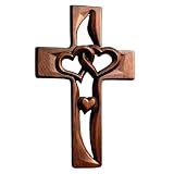 AMZLORD Handgeschnitztes Holzkreuz mit verschlungenen Herzen, leichtes Holzkreuz for die Wand, Glaubensgeschenk zu Valentinstag, Hochzeit und Zuhause (Vintage)