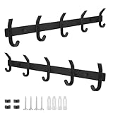 2 Stück Garderobenhaken, Kleiderhaken Wand Edelstahl mit 5 Haken, Garderobenleiste Schwarz, Hakenleiste, Haken Garderobe Set, Wandgarderobe Metall für Schlafzimmer, Badezimmer, Küche, Wohnzimmer