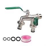 Doppelauslass-Gartenhahn, Einlass-Messing-Wasserhahn mit Schlauchanschlüssen, rostbeständiger Wassersplitter für Sprinkler, Waschmaschinen (6 Stück)