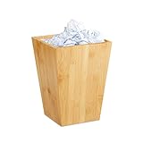 Relaxdays Papierkorb Bambus, eckig, 6 l, ohne Deckel, für Büro, Kinderzimmer, Bad, Mülleimer HxBxT: 27x20x20cm, natur