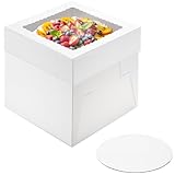 Cupplation Kuchenboxen mit Fenster und Kuchenplatten, 20,3 x 20,3 x 20,3 cm, 3 Stück, Einweg-Bäckereibehälter für Hochzeit, Geburtstag, Party (20,3 cm)
