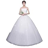 Shoudian Damen Elegant Spitze Schulterfrei Brautkleider Braut Einfach Lace Up A Linie Abendkleid Partykleid Ballkleider, weiß, 42