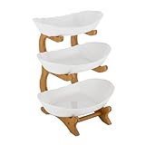 Fyssnn Obst Etagere 3 Stöckig Obstschale mit Bambusholzständer 3-Tier Servierschalen mit Ständer Geeignet zum Ablegen von Obst Süßigkeiten Desserts usw (Weiß)