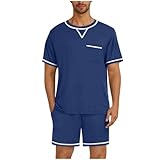 Flodxo Schlafanzug für Herren, kurzes Pyjama-Set mit Rundhalsausschnitt, Loungewear mit kurzen Ärmeln, 2-teiliges Set, lustige T-Shirts und kurze Strümpfe mit Taschen, Nachtwäsche, tiefschwarz, XL