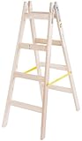 STREND PRO Holzleiter 4 Stufen 1,27m | IDEAL Malerleiter Holz für Malerarbeiten, Renovierungen, Reparaturen | Klappleiter Holz mit EN131 Zertifikat | Haushaltsleiter einschließlich Metallhaken