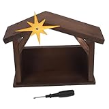 BESTYASH Handgefertigte Holzkrippe mit Jesu Geburtsszene Exklusiv Gestaltet mit Stern Dach Kunstvoll Verarbeitetes Holz Traditionelle Weihnachtsdekoration für und Zuhause