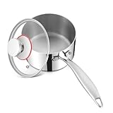 Stielkasserolle 14cm, Onader 3-Lagen Edeastahl Milchtopf Kochtopf für Alle Herdarten Einschließlich Induktion, 1,4L Klein Kasserolle mit Glasdeckel, Gesund & Spülmaschinenfest