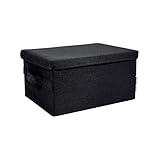 BIGSO BOX OF SWEDEN kleine Aufbewahrungsbox mit Deckel und Griff – Schrankbox aus Polyester und Karton in Leinenoptik – Faltbox für Kleidung, Bettwäsche, Spielzeug usw. – schwarze