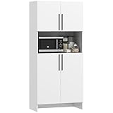 HOMCOM Küchenschrank Buffetschrank mit Arbeitsplatte, 2 Türen, 2 Schränken, Hochschrank mit geräuschlosen Scharnieren, Mikrowellenschrank mit Modernem Design, Weiß