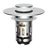 Hibbent Verbesserter 3-in-1 Waschbeckenstöpsel, Pop-Up Abflusssieb Stöpsel mit abnehmbarem Edelstahl-Filterkorb Haarfänger, Abflussstopfen für 30-60mm Beckenloch, Messing-Bullet-Kern, Chrom