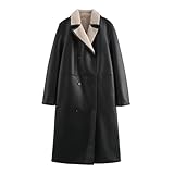 Wintermantel Für Damen,Lange Mäntel Umlegekragen Plüsch Jacke Herbst Winter Kunstleder Woll Frauen Mäntel Schwarz PU Plüschjacke Damen (black,M)