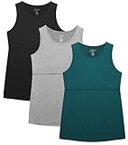 Sosolism 3er-Pack Still-Tanktops Ärmellos Workout Abpumpen Shirts Rundhalsausschnitt Doppellagige Sommer Still Top Damen Schwarz, Hellgrau, Grün, Mittel