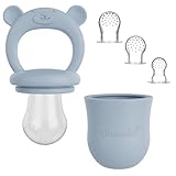 Baby Fruchtsauger & 3 Schnuller - 100% Silikon Nahrungsschnuller mit Beißring, Fruchtschnuller für Obst, Gemüse & Babynahrung, BPA-frei | Broemba