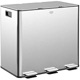 HOMCOM Mülleimer 3 x 15L Abfalleimer aus Edelstahl Mülltrennsystem mit Softclose Deckel und Herausnehmbare Inneneimer, Treteimer mit Deodorant-Fächern für Wohnzimmer, Büro, Silber