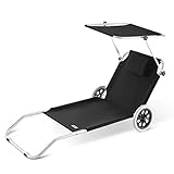 Casaria® Sonnenliege Klappbar mit Dach Strandliege mit Rollen Tasche Outdoor Klappliege Liegestuhl Abnehmbarer Sonnenschutz Liegestuhl 115kg Anthrazit