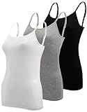 BQTQ 3 Stück Unterhemd Damen Basic Tank Top Ärmelloses Camisole Spaghettiträger Top mit Verstellbarer Strap für Damen und Mädchen (Schwarz, Weiß, Grau, M)