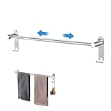 Amexo Handtuchstange Edelstahl Ausziehbar 43–75cm, Handtuchhalter mit Haken Schrauben Kleber, Silber Wandmontage Badetuchhalter Handtuch Halterung für Badezimmer Küche