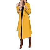 Wintermantel Damen Lang Mantel Damen Winter Wollmantel Winddicht Trenchcoat Elegant Winterjacke Mit Taschen Reversmantel Locker Windbreaker Warm Strickmantel Einfarbig Übergangsjacke Outdoor
