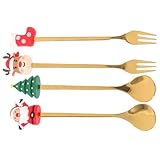 KICHOUSE 1 Satz Dessertgabel Aufsehen weihnachtsfeier liefert Löffel für die Weihnachtsfeier aus Metall Weihnachtslöffel Löffel für Weihnachten Rostfreier Stahl Golden
