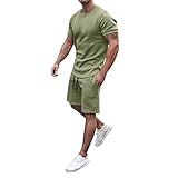 Faonkeew Trainingsanzug Herren Sommer Lässig Muskeltraining Fitnessstudio Workout Athletisches T Shirt für Manner Sommer Outfit Set Einfarbig Fitness Freizeitanzug
