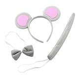 CATMEYE Maus Ohren Haarreifen Set, Tier Kostüm mit Schwanz, Verkleidung für Kinder, Party, Karneval (Grau)