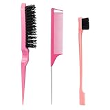 3 Stück Sleek Bun BüRste Set, Doppelkanten Bürste Teasing Haarbürste Set, Rattenschwanz Kamm,für Friseurin Frauen Baby Kinder, Rosa