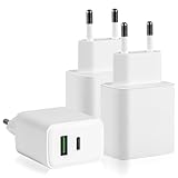 3 Stück USB C Ladegerät, 20W 2Port USBC Netzteil für iPhone Samsung Huawei Xiaomi Oppo, Schnellladegerät Handy Stecker Charger Ladestecker Ladeadapter