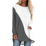 Sport Shirts Für Damen, Oberteil Damen Elegant Tshirt Mädchen Elegant Langarm Oberteile Rundhalsausschnitt Basic Tunika Bluse Oversized Oberteile Blusenshirt Going Out Top Damen Shirt Langarm(Gray,XL)