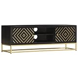 YITHOPI TV-Schrank Schwarz Golden 120 x 30 x 40 cm Massivholz Mango Büro-TV-Ständer TV-Schrank für das Schlafzimmer Wohnzimmer TV-Ständer für Büro, Wohnzimmer, Schlafzimmer