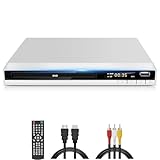 DVD Player für Fernseher, Regionsfrei DVD Spieler mit HDMI AV Ausgang Kabel Enthalten, 1080P DVD-CD-Player mit USB Eingang, Alle Regionen Frei, Fehler Korrektur, Integriertes PAL NTSC-System (Weiß)