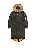 Alpha Industries Damen Long Fishtail Polarjacke, Black Olive, XS